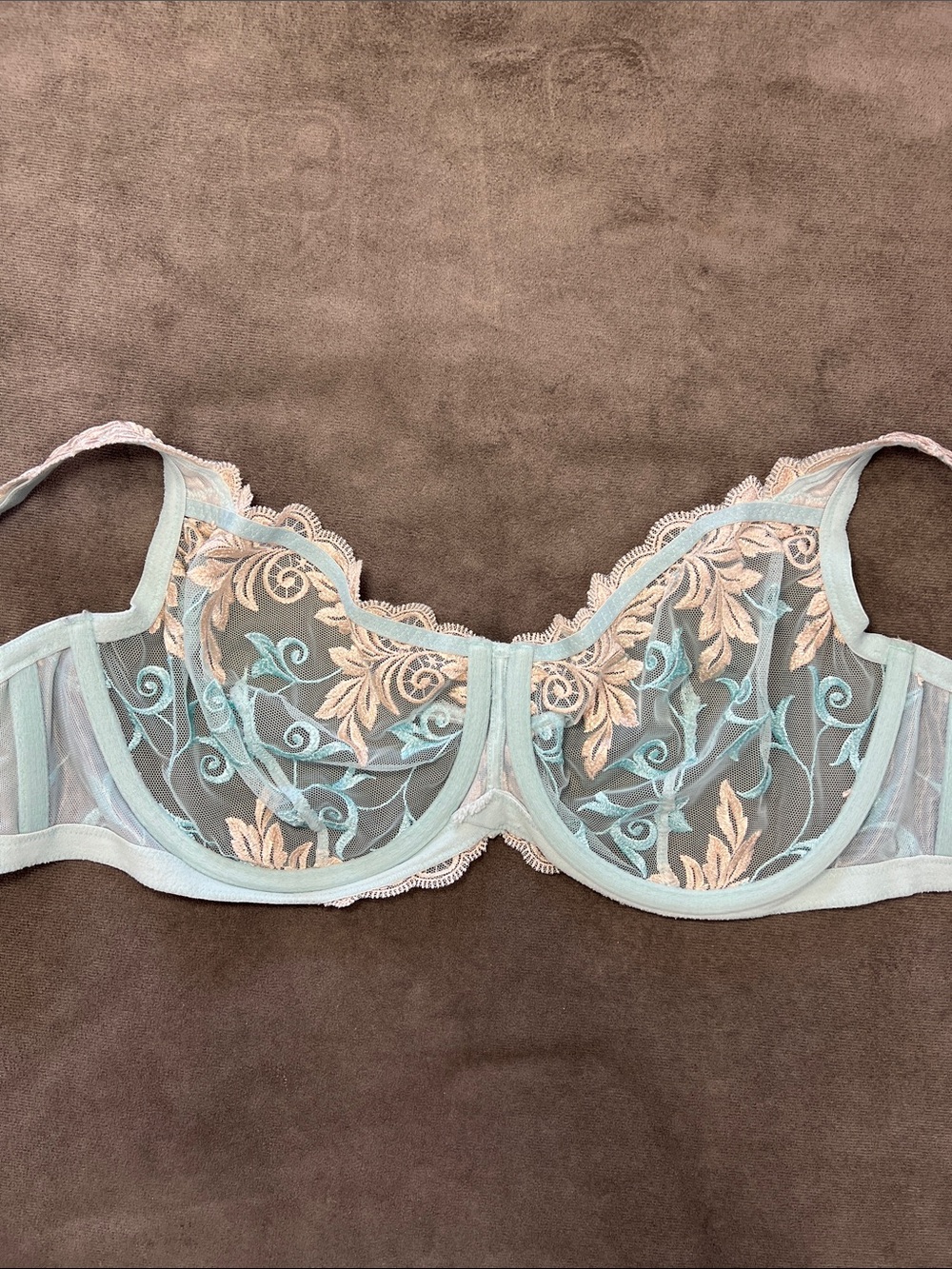 Soma Aqua and Gold Embroidered Sheer Underwire Bra 38D - Picture 9 of 13